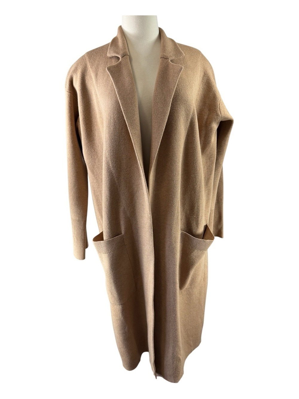 J. Crew Ella Open-Front Trench Sweater Blazer Merino Coat Beige Small fits M - Picture 2 of 7